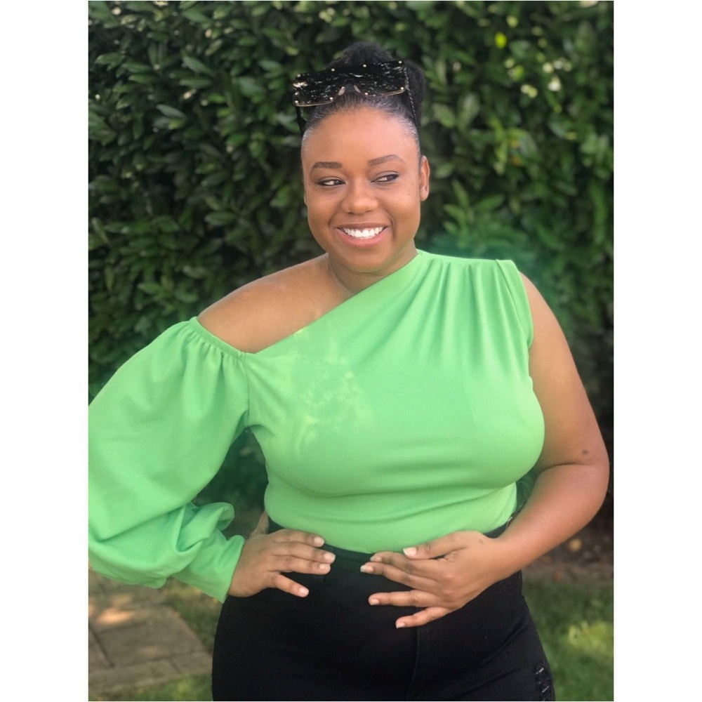 One-Shoulder Green Women's Top